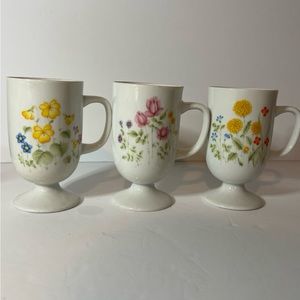 Vintage 70s Pedestal Coffee Tea Cups Spring Florals Japan Set of 3